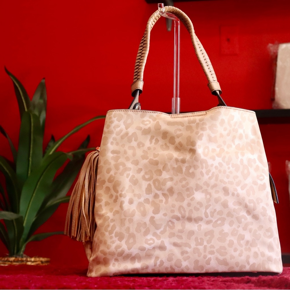Leopard Print Tan Tote Bag